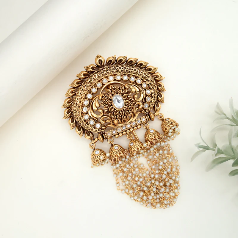 Antique Gold Kemp Royal Pearl Hanging Hair Choti